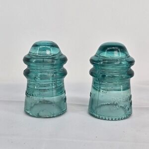 Vintage Hemingray Aqua Glass Insulators Patent May 2 1893 CD 162 Set of 2